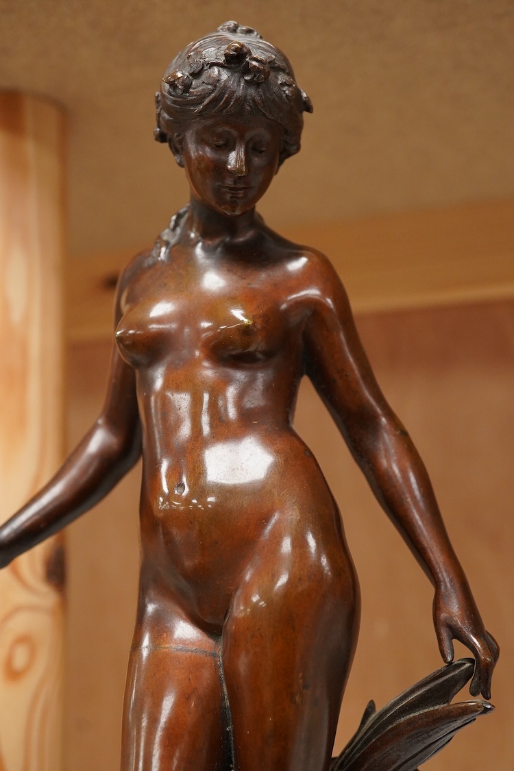 After Auguste Moreau (1834-1917), an Art Nouveau bronze study of a female nude, 30cm high